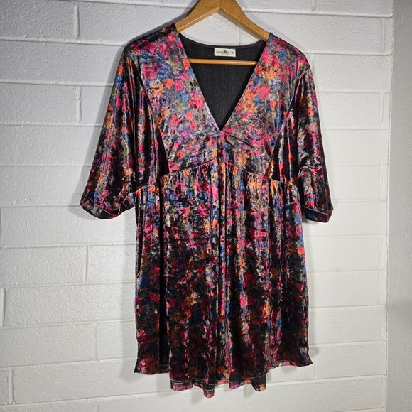 NATURAL LIFE Dresses & Skirts - Natural Life Floral Stella Mini Dress Dark Moody Boho Tunic XL Whimsigoth Fairy